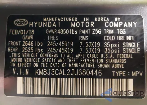 2018 Hyundai Tucson Sport из США, поврежденный, VIN KM8J3CAL2JU680446